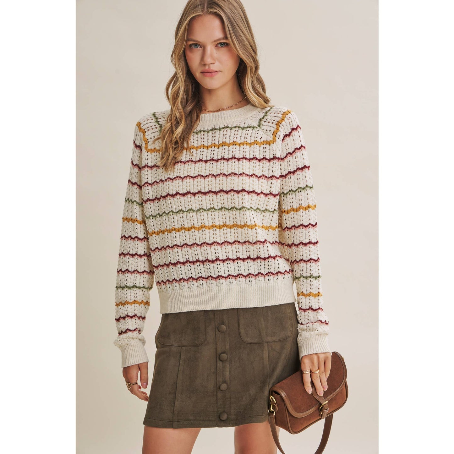 Multi-Colored Crochet Scalloped Sweater