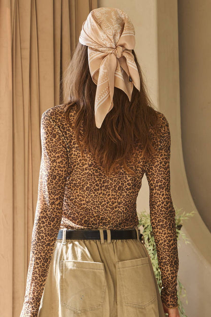 Leopard Printed Mesh Long Sleeve Top