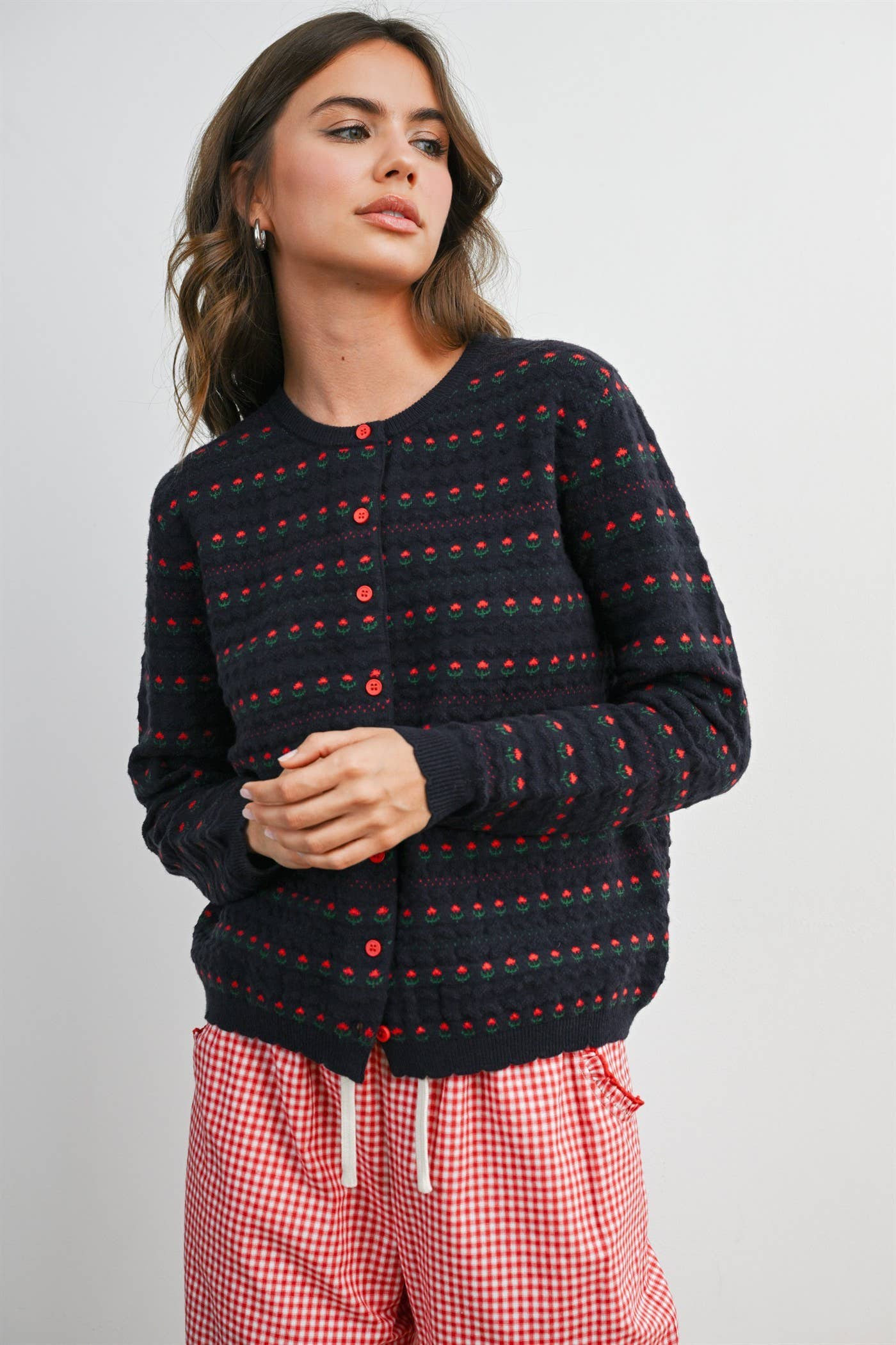 Navy Floral Button-Front Cardigan