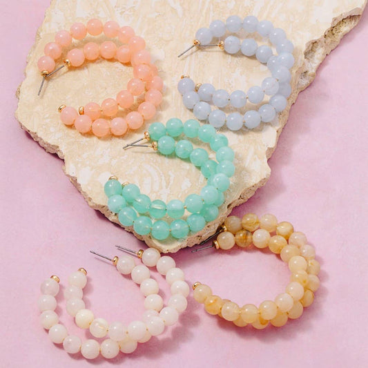 Marble Resin Ball Beaded Hoop Earrings