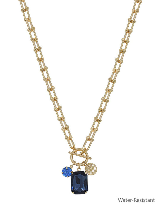 Gold Chain with Royal Blue Crystal Charms 16"-18" Necklace
