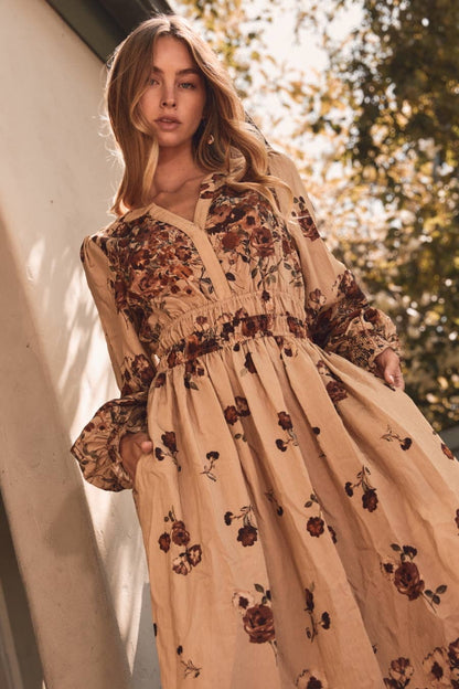 Floral Border Printed Midi Dress