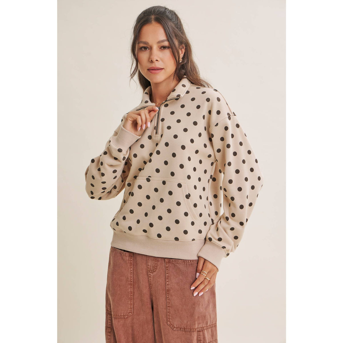 Polka Dot Half Zip Pullover