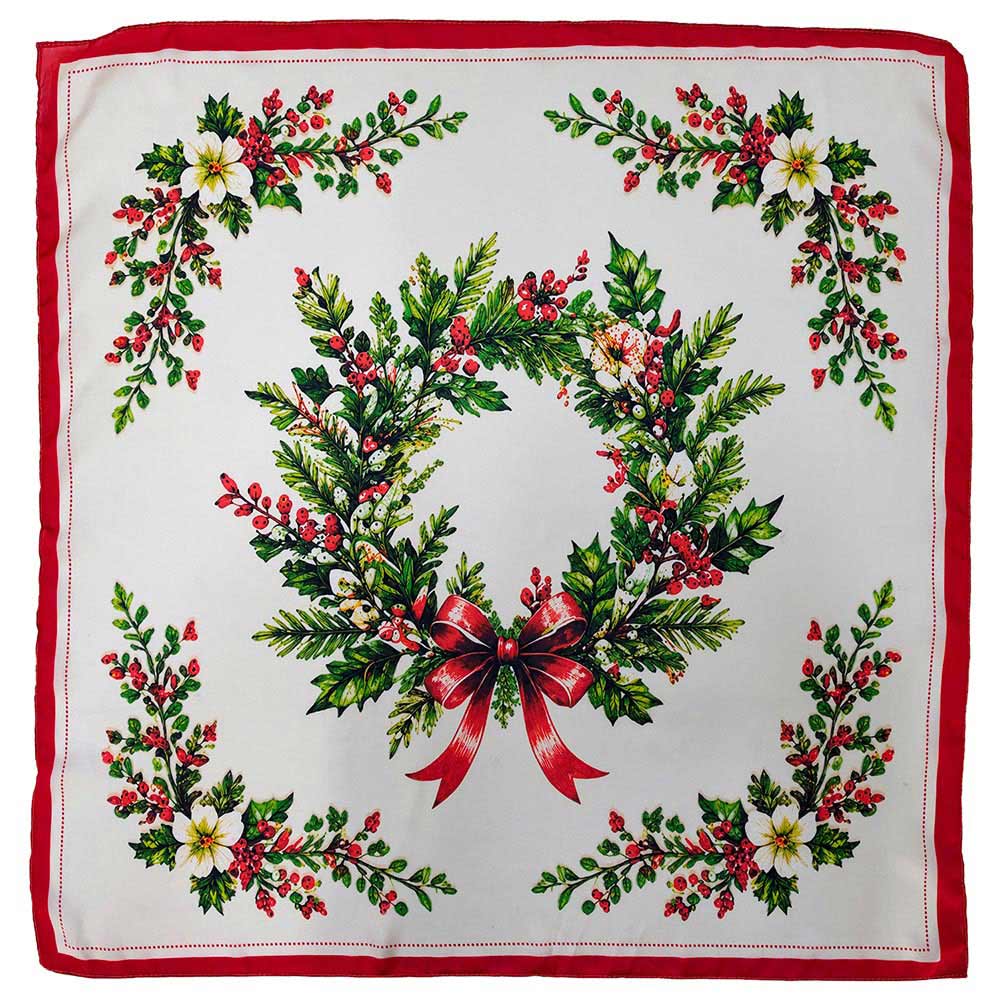 Christmas Wreath Print Square Bandana Scarf