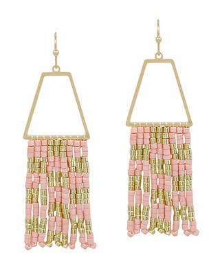 Ram Pink Beaded Curtain Earrings