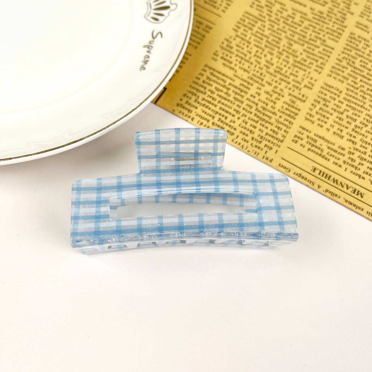 Spring Plaid Sparkly Hair Clip Rectangular Claw Clips