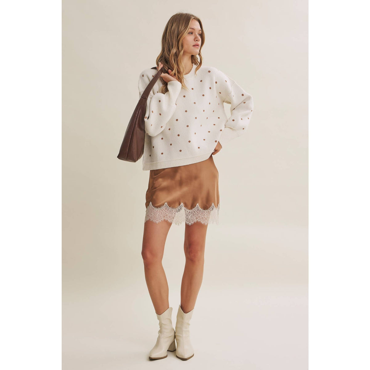 French Casual Contrast Polka Dot Sweater