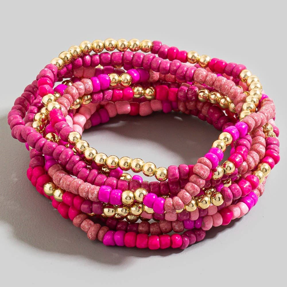 California Pink Seed Beaded Bracelet Set