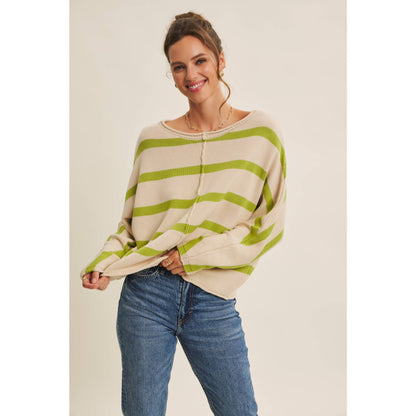 Apple Green Striped Dolman Sleeve Sweater