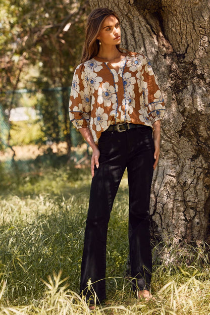 Multi Floral Printed 3/4 Sleeve Blouse