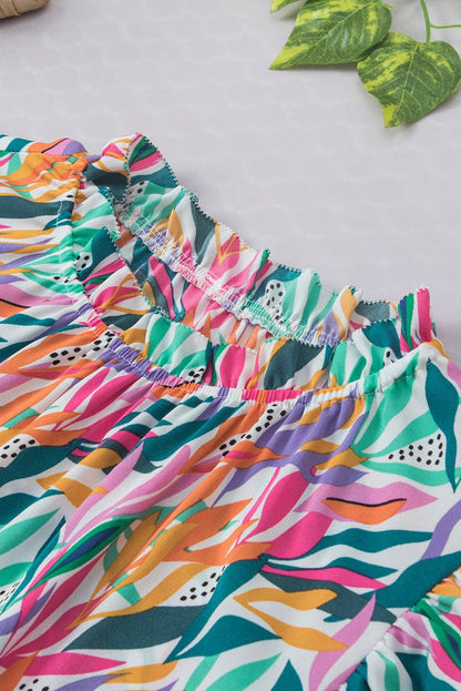 Tropics Print Ruffled Flutter Sleeve Blouse