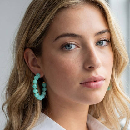 Marble Resin Ball Beaded Hoop Earrings