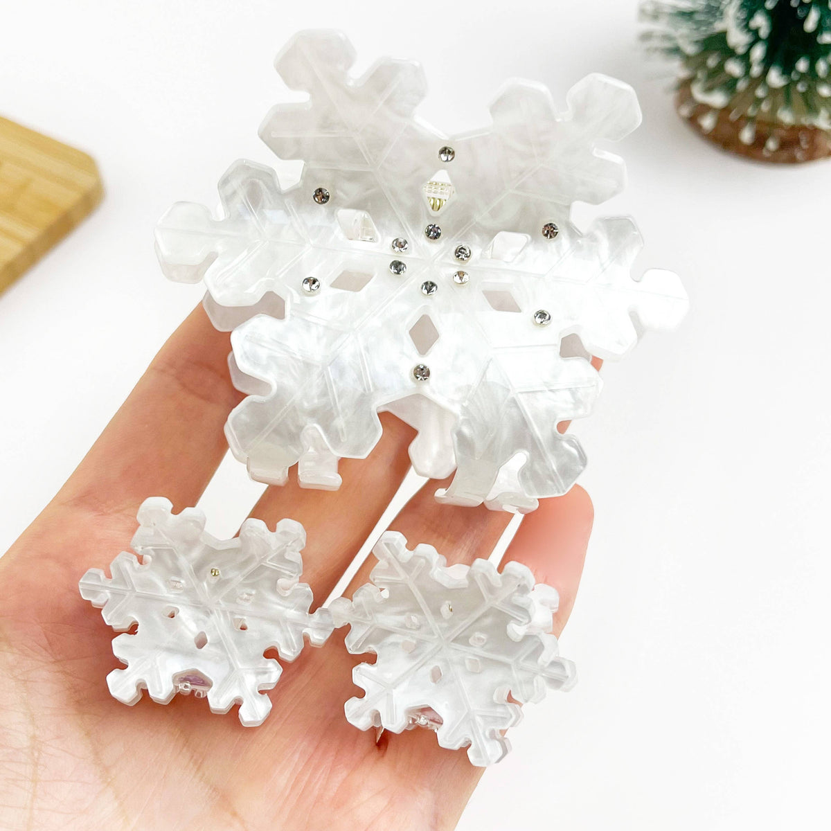 White Rhinestone Snowflake Claw Clip & Small Clip