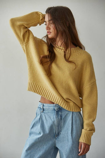 Mustard Yellow Knit Sweater Crew Neck Long Sleeve