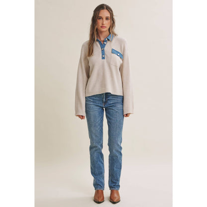 Mixed Media Denim Sweater