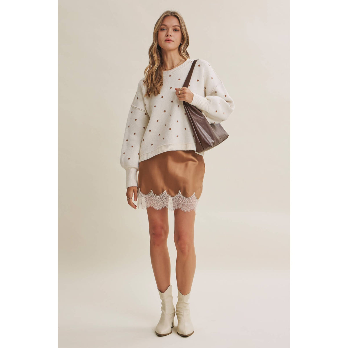 French Casual Contrast Polka Dot Sweater