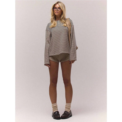 Striped Henley Oversized Long Sleeve