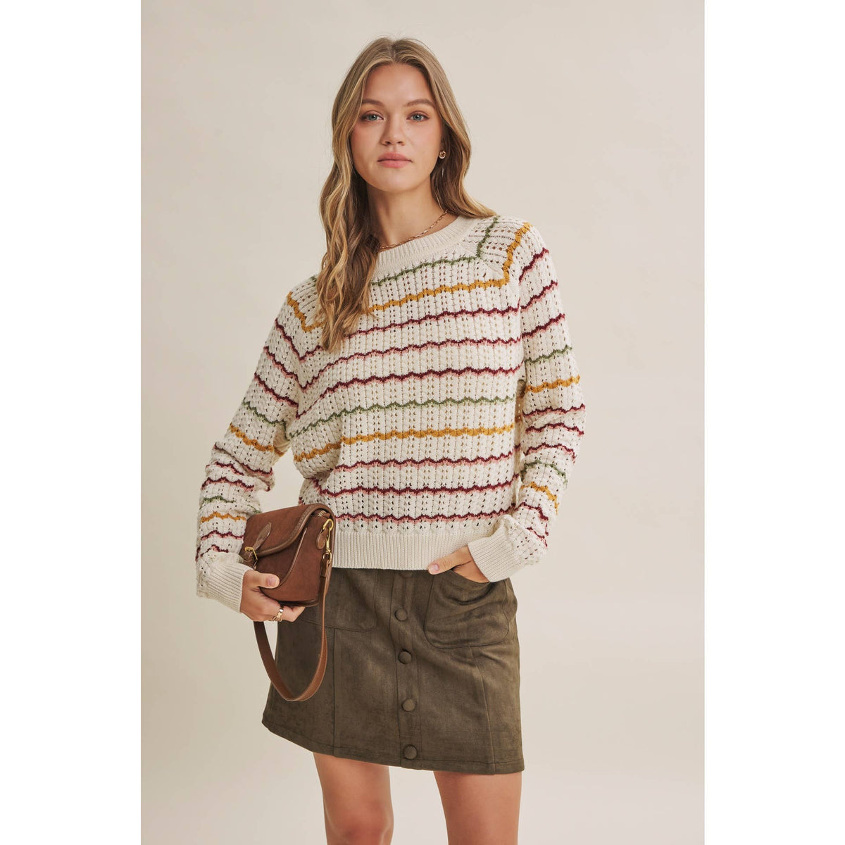 Multi-Colored Crochet Scalloped Sweater