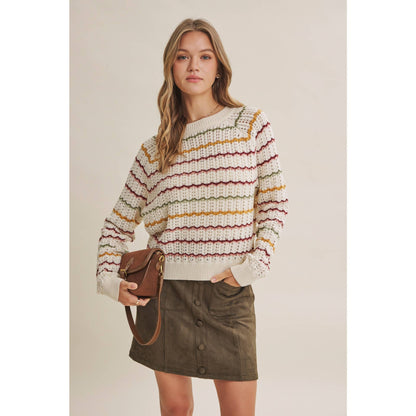 Multi-Colored Crochet Scalloped Sweater