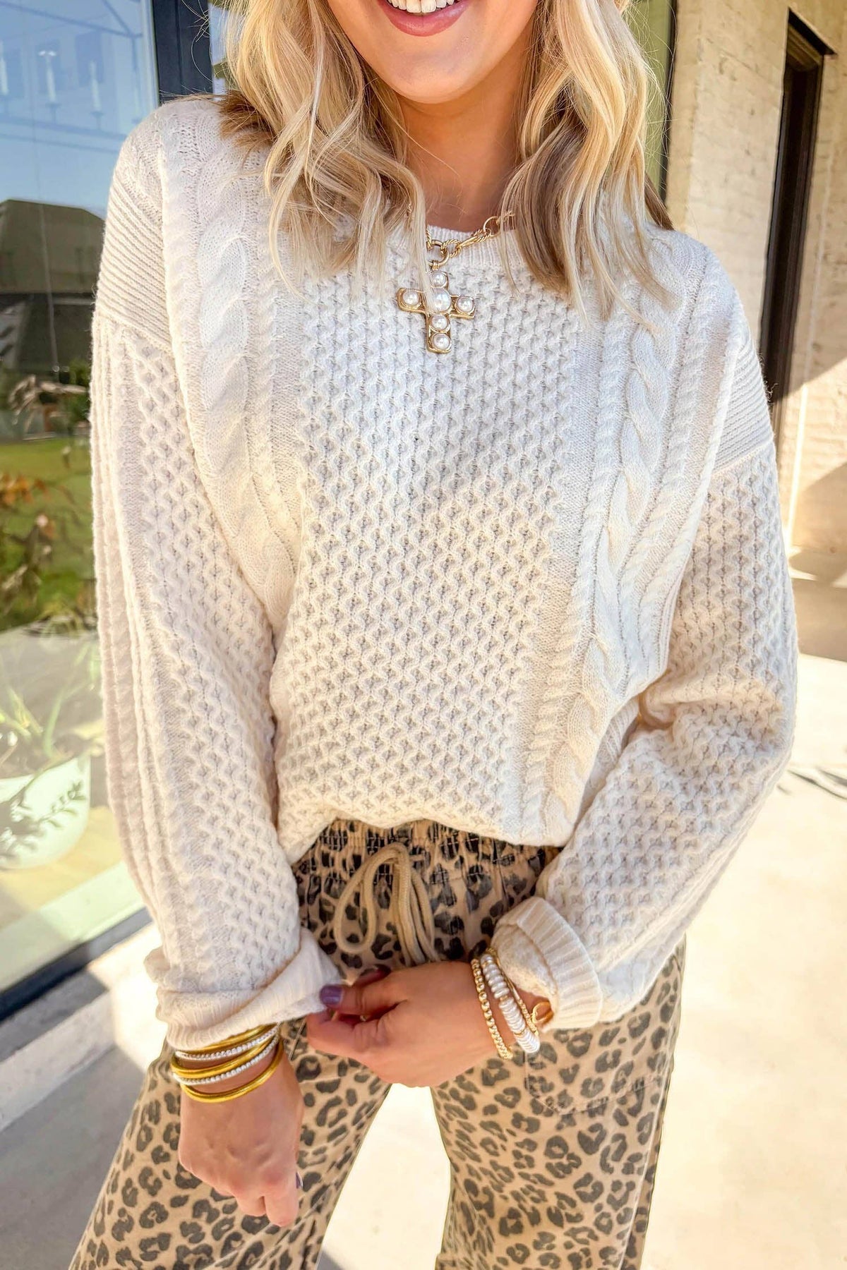 Beige Cable Knit Sweater