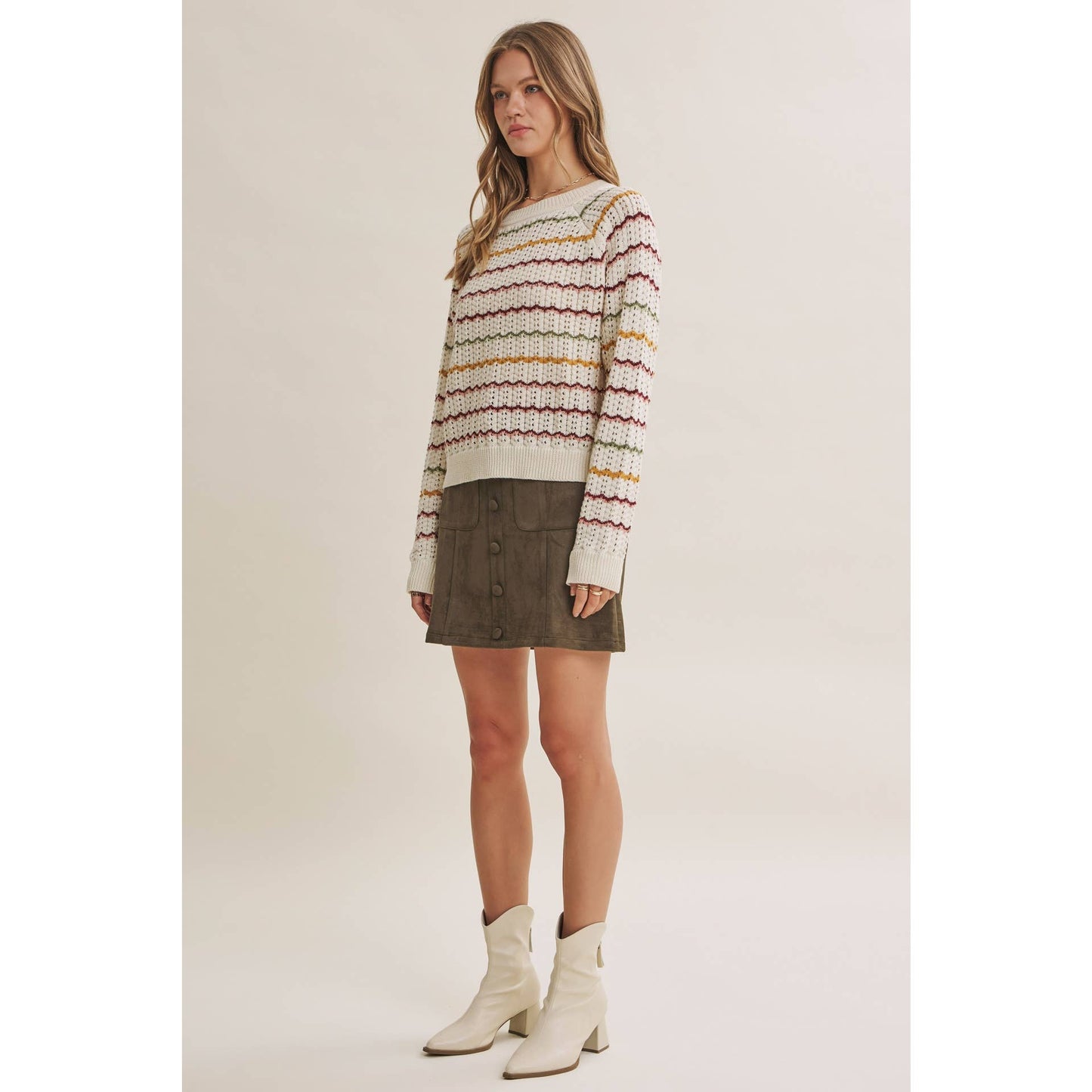 Multi-Colored Crochet Scalloped Sweater