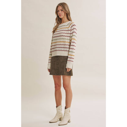Multi-Colored Crochet Scalloped Sweater
