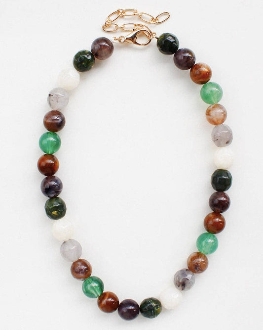 Dark Multi Natural Stone 8mm Beaded Necklace