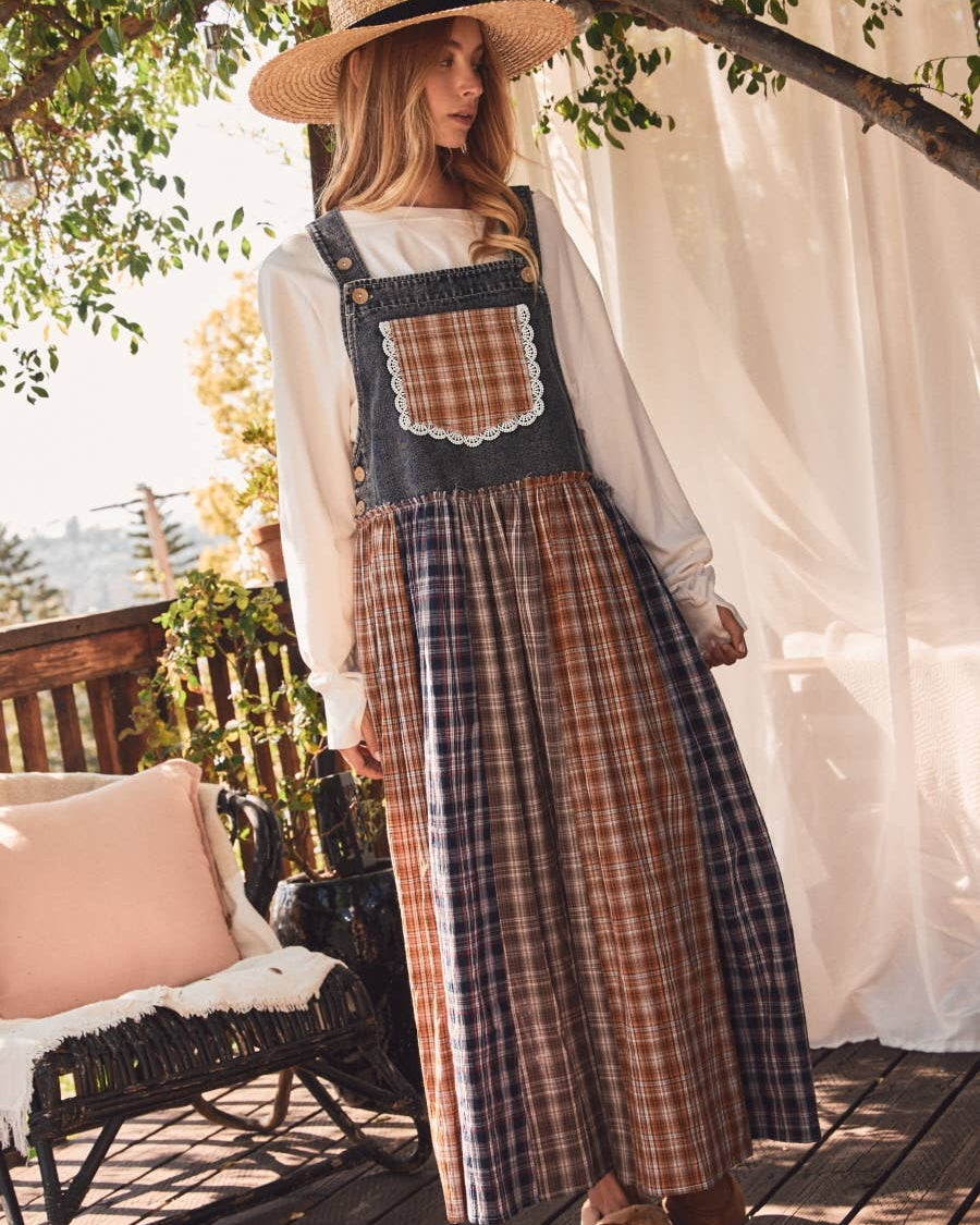 Denim Yoke Patchwork Pinafore Dress