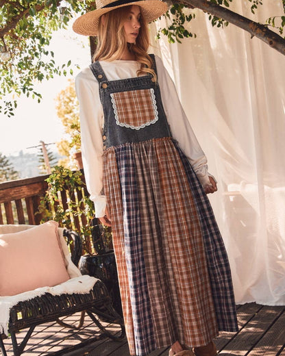 Denim Yoke Patchwork Pinafore Dress