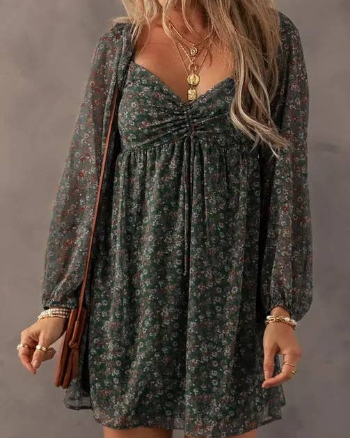 Floral Sweetheart Neck Mini Dress