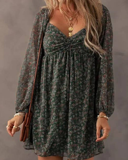 Floral Sweetheart Neck Mini Dress
