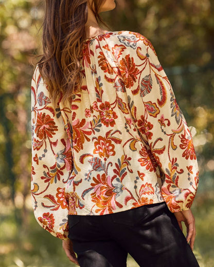 Autumn Bloom Floral Printed Long-sleeve Blouse