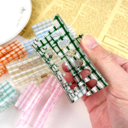 Spring Plaid Sparkly Hair Clip Rectangular Claw Clips