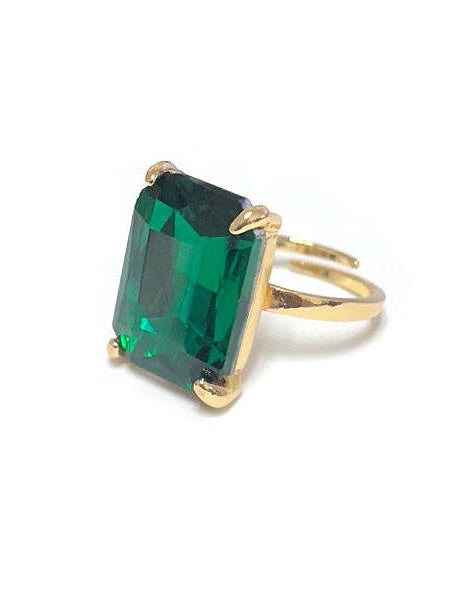 Emerald Green Rectangle Stone Adjustable Ring