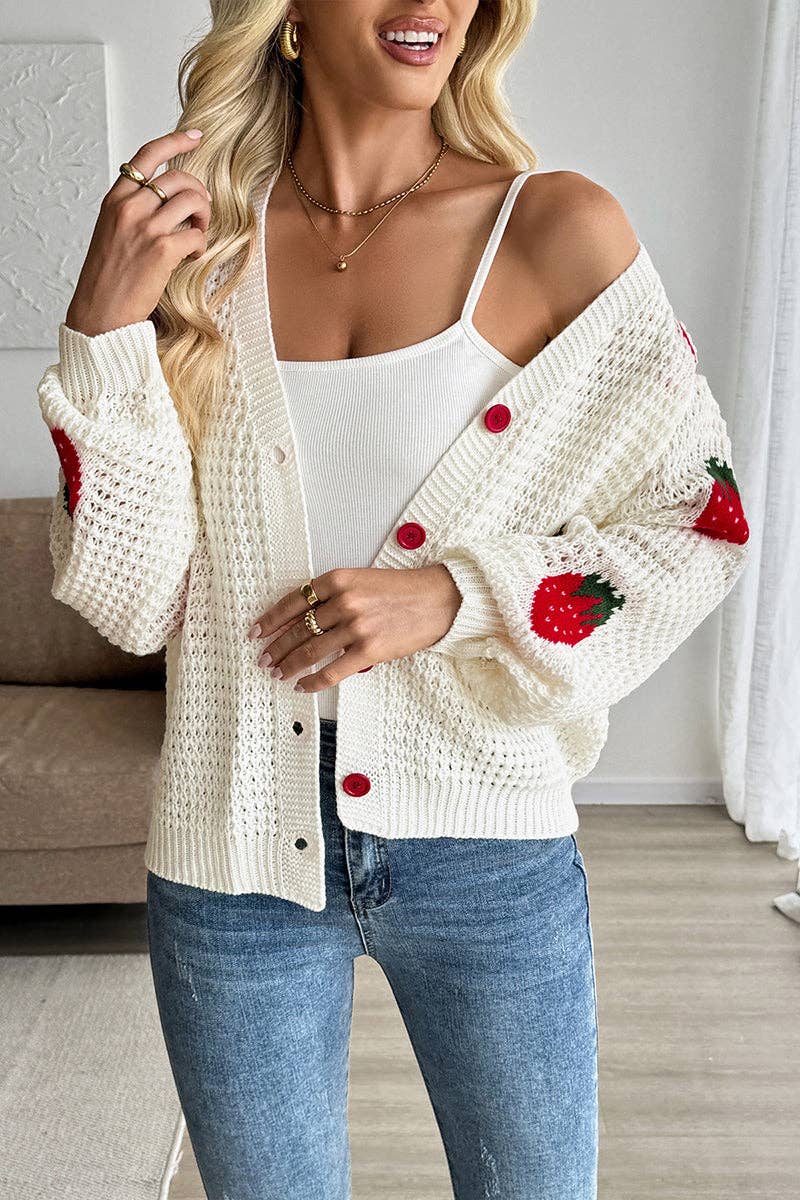 Strawberry Pattern Loose Knit Cardigan