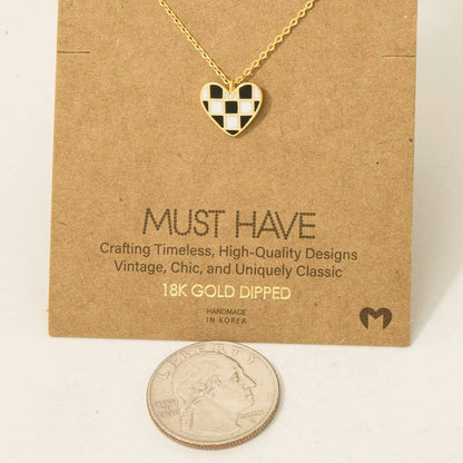 Black & White Checkered Heart Pendant Necklace