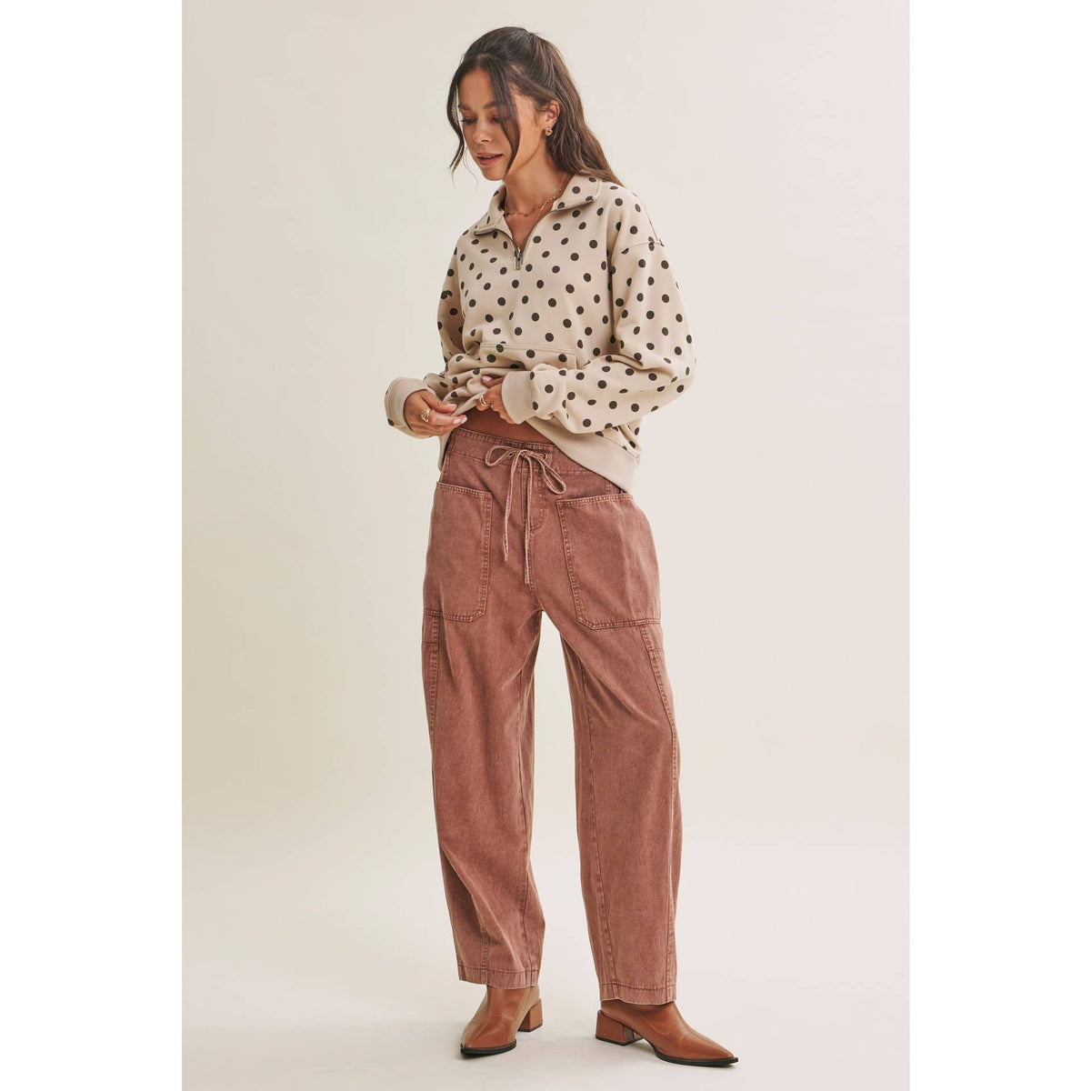 Polka Dot Half Zip Pullover