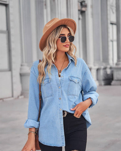 Denim Lapel Button Down Top