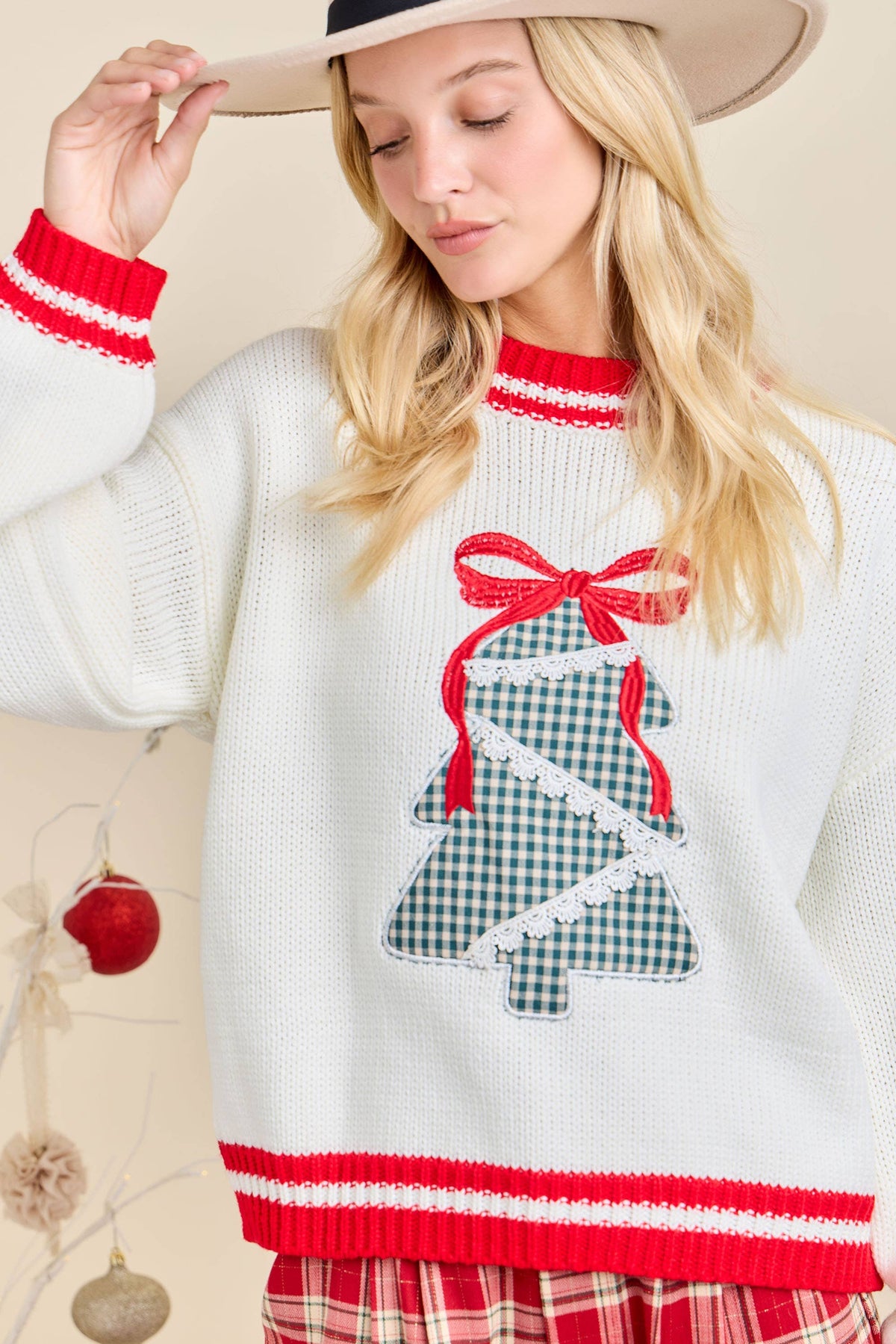 Plaid Tree Holiday Pullover Sweater