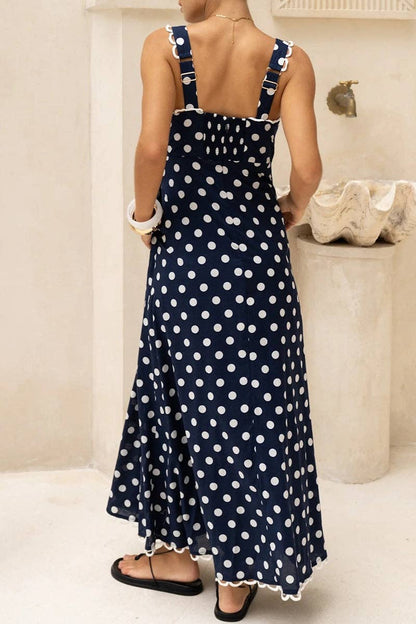 Navy Blue & White Polka Dot Maxi Dress