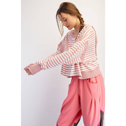 Striped Terry Open Back Long Sleeve