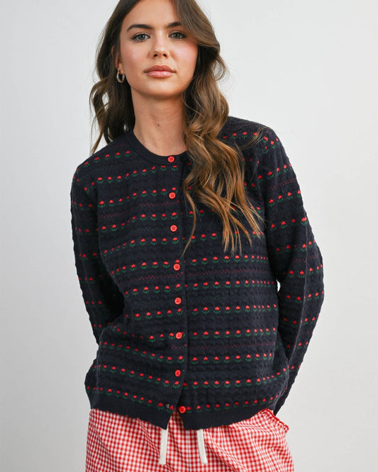 Navy Floral Button-Front Cardigan