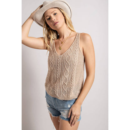 Cable Knit V-Neck Sweater Tank Top