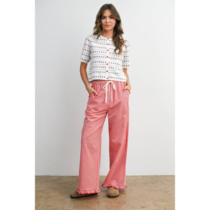 Women's Striped Ruffle Hem Cropped Pants- BMP8476