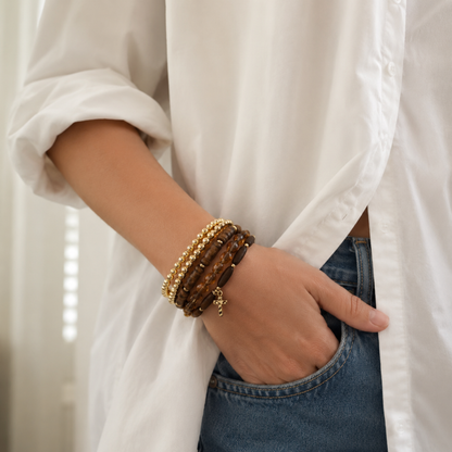 Cross Wood & Bead 5-Piece Stretch Bracelet Stack