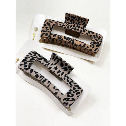 Matt Leopard Pattern Rectangle Hair Clips