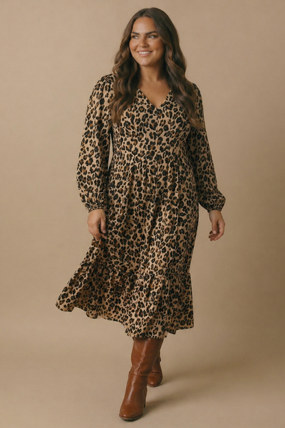 Curvy Animal Print Empire Silhouette Midi Dress