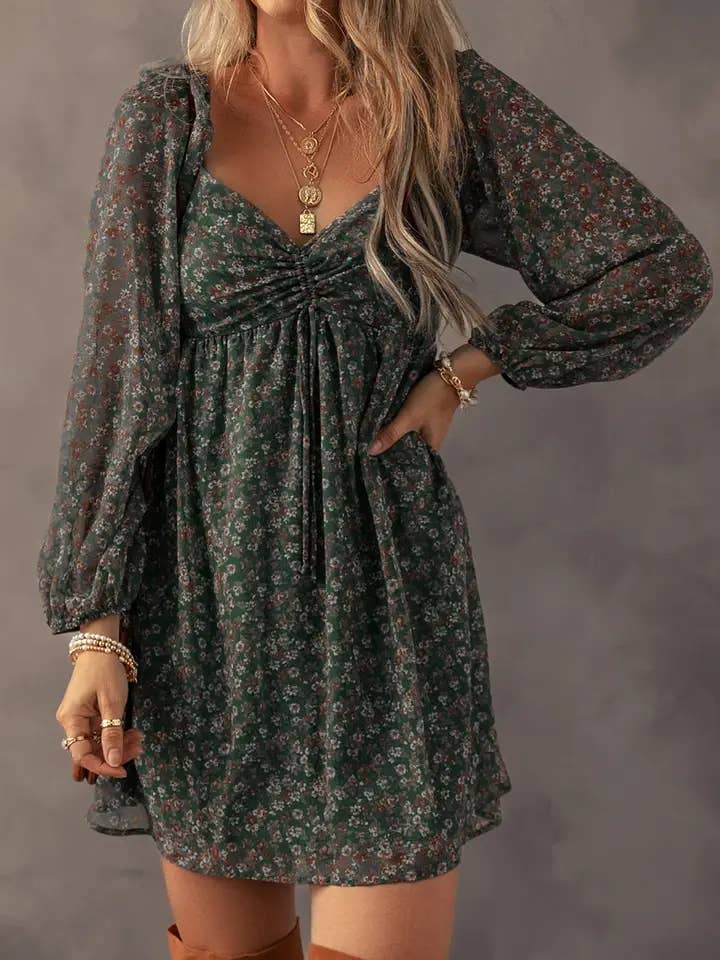 Floral Sweetheart Neck Mini Dress