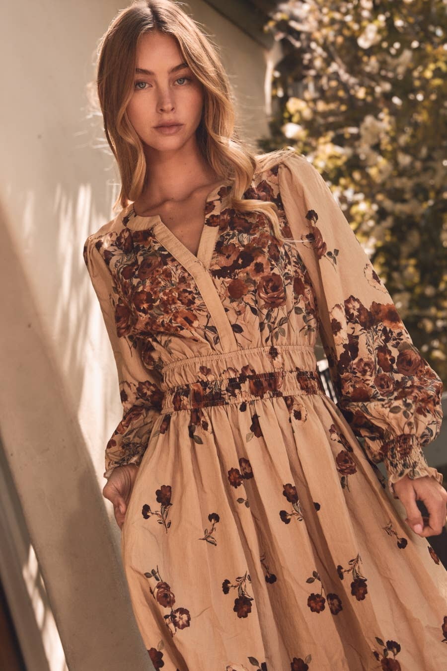 Floral Border Printed Midi Dress