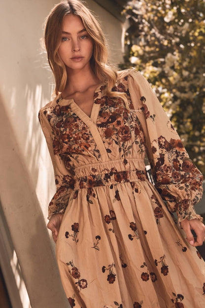 Floral Border Printed Midi Dress